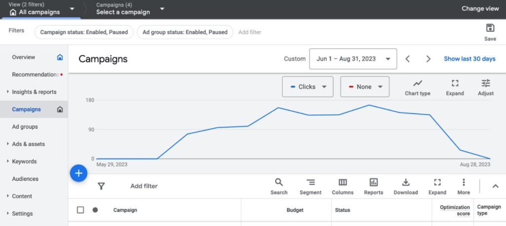 Google Ads dashboard